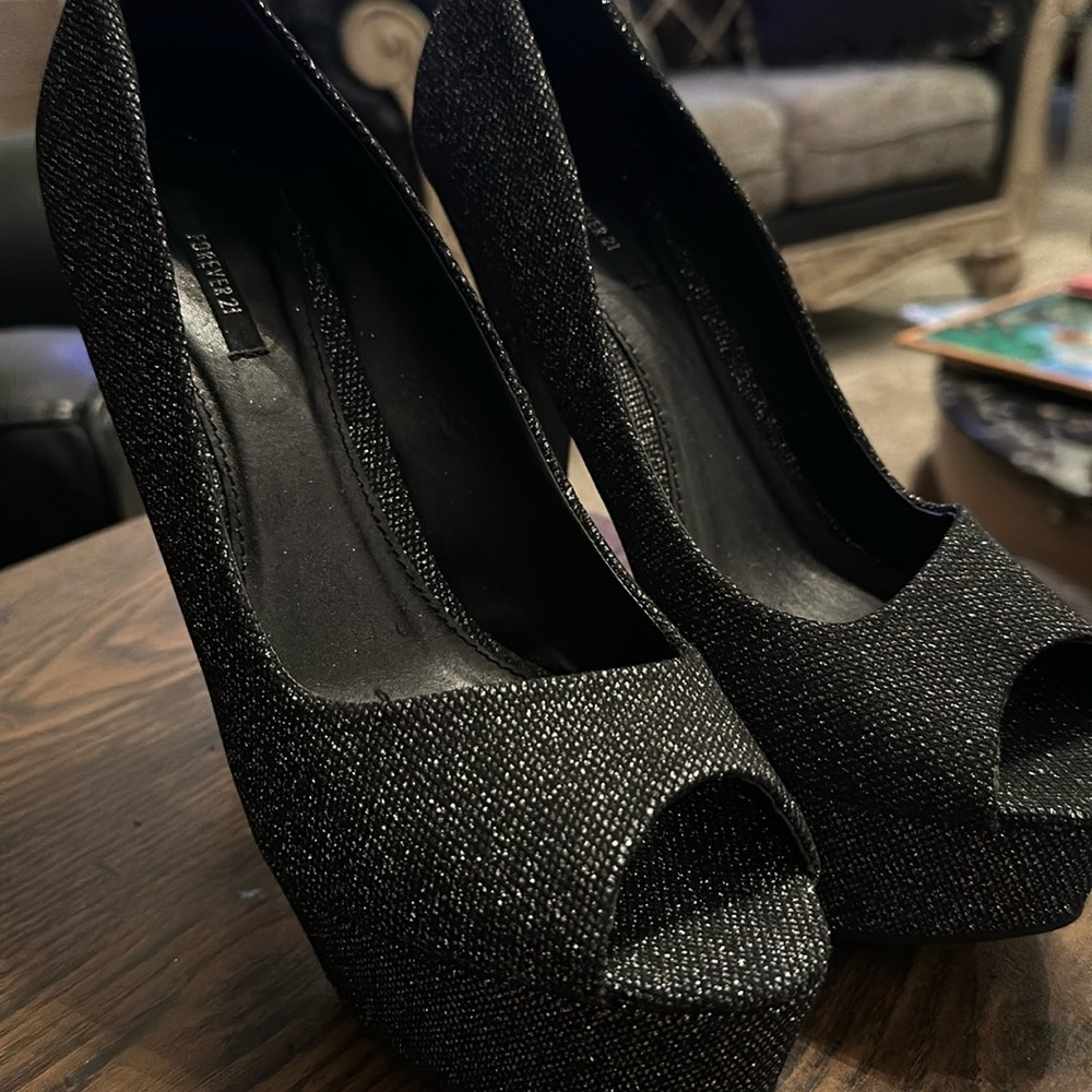 Black glitter heels